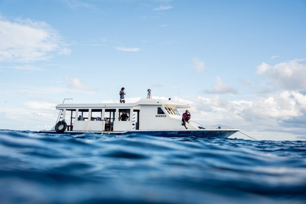 Surf boat photographed from the ocean